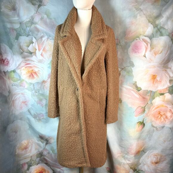 NWT Dynamite Manteau Teddy Bear Brown Long Coat In Pebble Stone - Picture 1 of 7